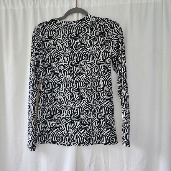 Michael Kors slinky Top stretch long sleeve white black zebra size S NWT cut out - Picture 4 of 8
